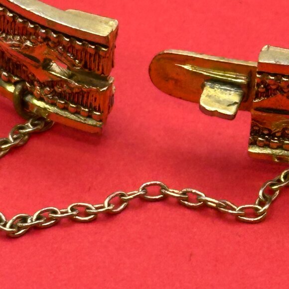 VTG Whiting & Davis 1950s Gold-Tone Hinged Cuff Bracelet - Picture 11 of 15